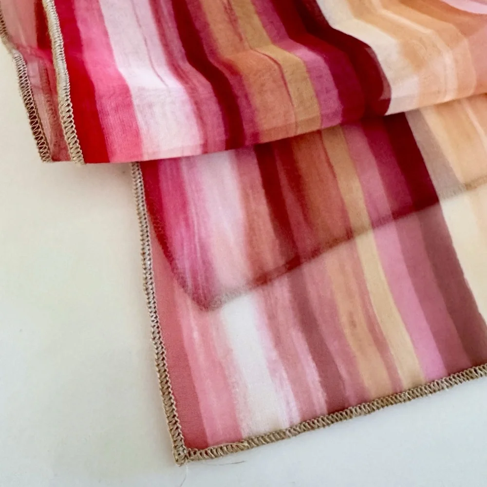 BUNDLE (2) Retro Print Scarves: Sheer Pink Stripe & Art Stripe (Mustard & Black)